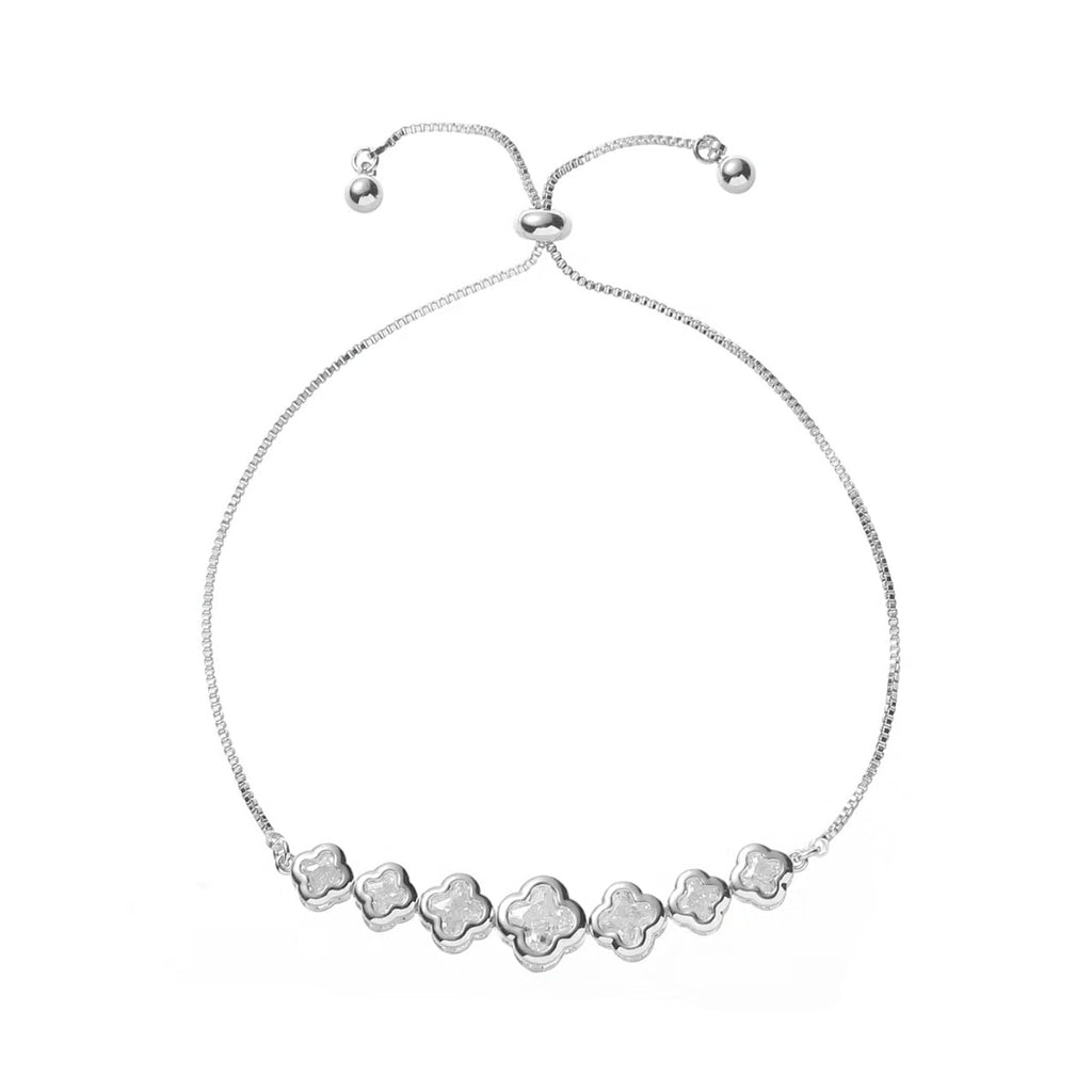 Silver Crystal Clover Chain Bracelet