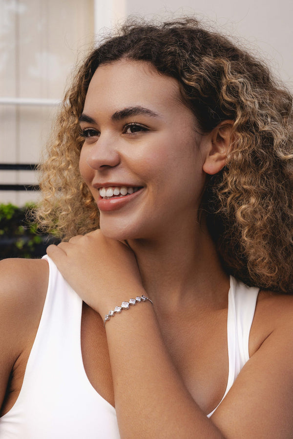 Silver Crystal Clover Chain Bracelet