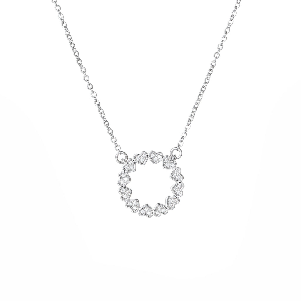 Silver & Crystal Heart Wreath Necklace
