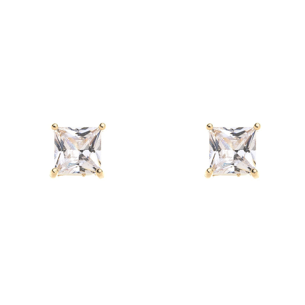 Gold & Crystal Square Stud Earrings