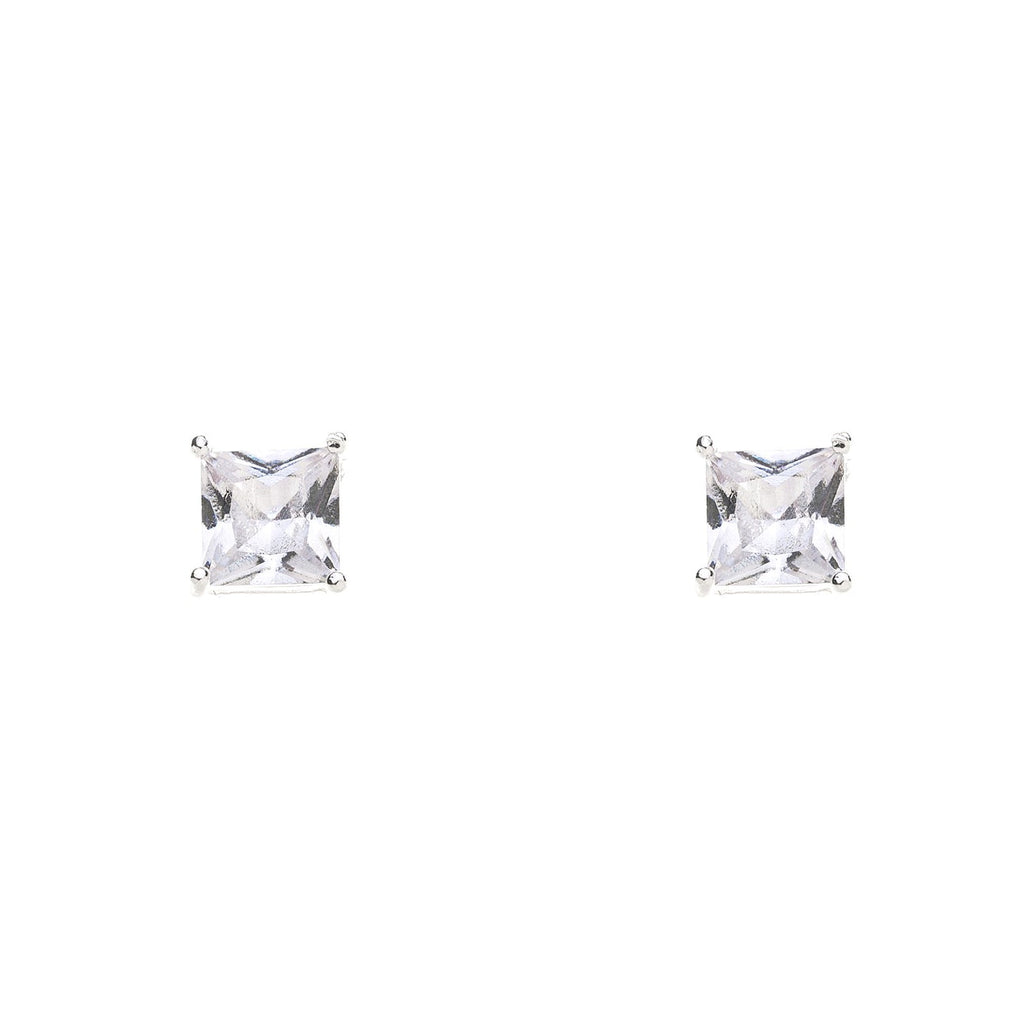 Silver & Crystal Square Stud Earrings
