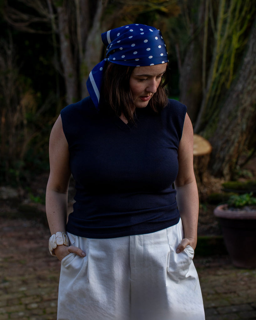 Wren Navy Polka Dot Neck Scarf