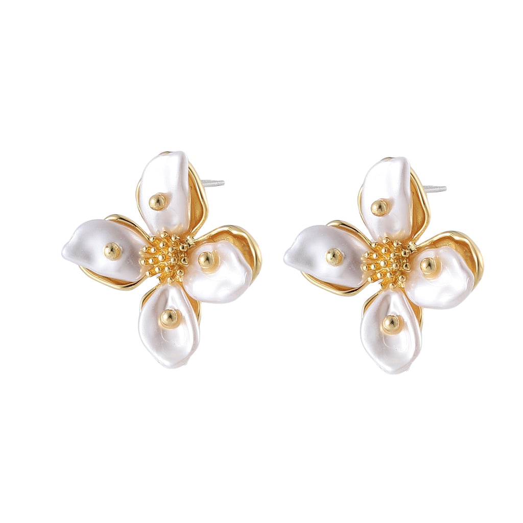 Gold & Pearl Flower Earrings