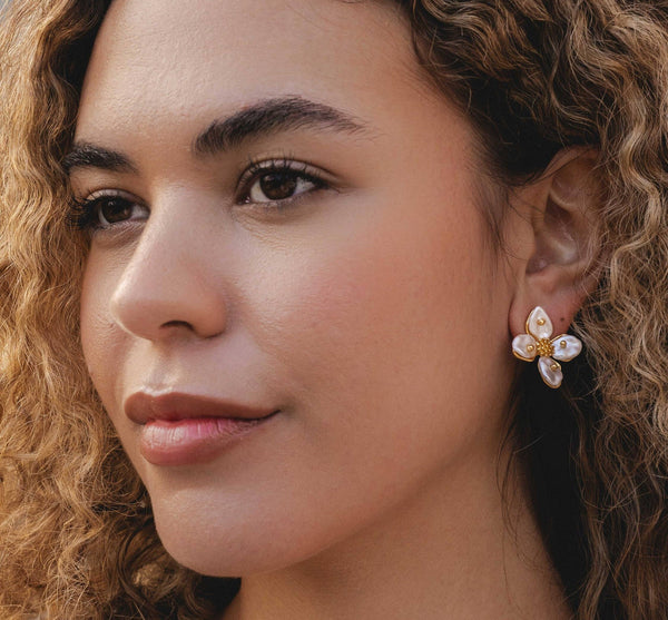 Gold & Pearl Flower Earrings