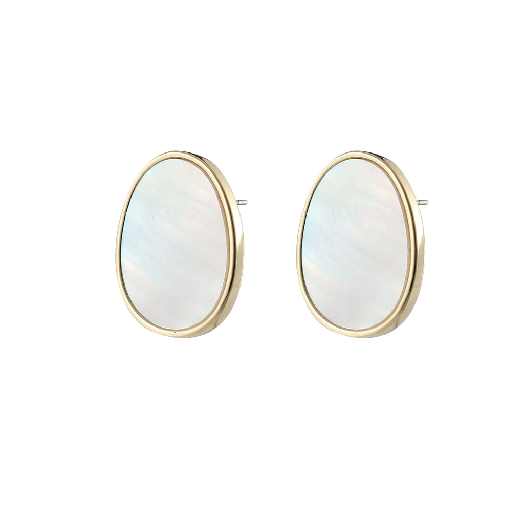 Gold & Mother Of Pearl Oval Earrings
