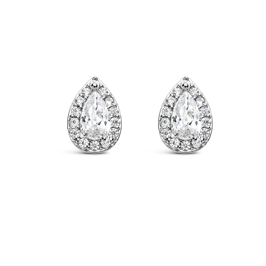 Silver Crystal Teardrop Stud Earrings