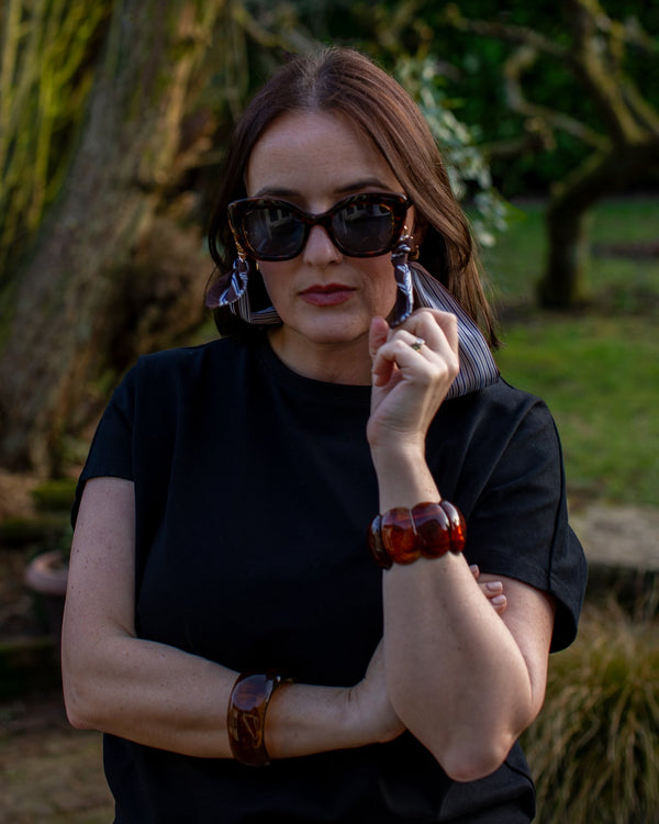 Dover Brown & Navy Stripe Sunglasses Scarf