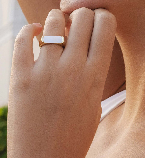 Gold & Mother Of Pearl Adjustable Ring