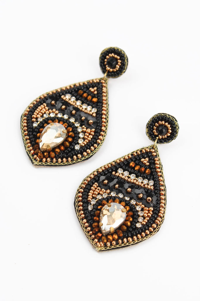 Black & Gold Art Deco Drop Earrings