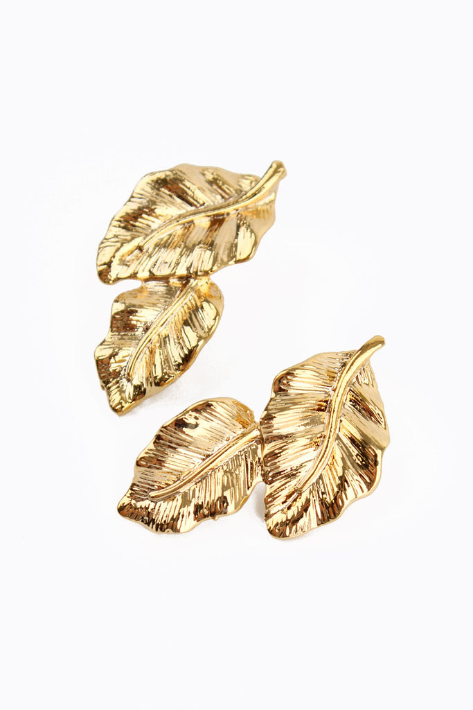 Gold Double Leaf Earrings