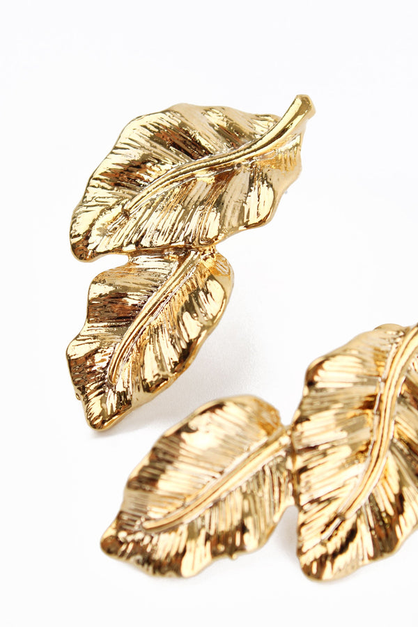 Gold Double Leaf Earrings