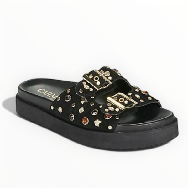 Carmela Black Suede Embellished Sandals