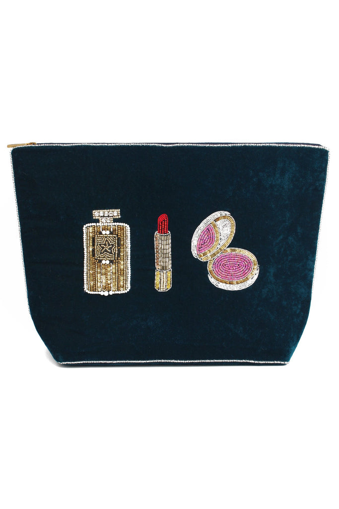 Navy Velvet Make Up Large Pouch