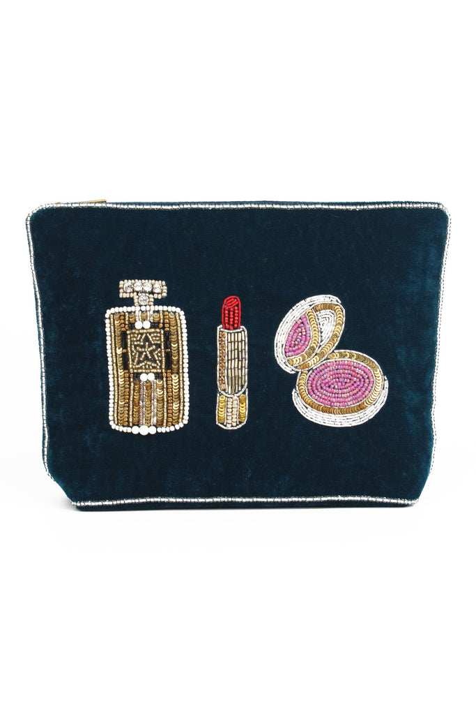 Navy Velvet Make Up Medium Pouch
