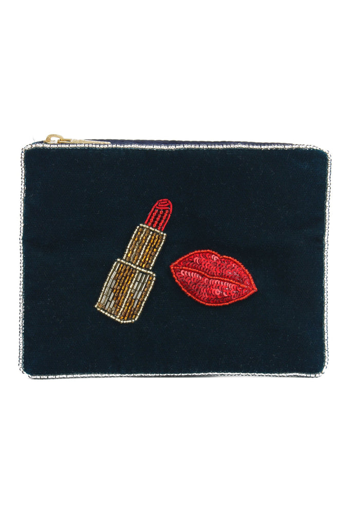 Navy Velvet Make Up & Lips Small Pouch