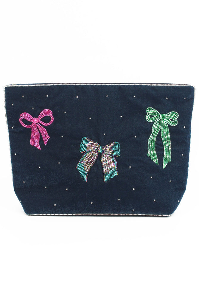 Navy Velvet Multi Bow Large Pouch