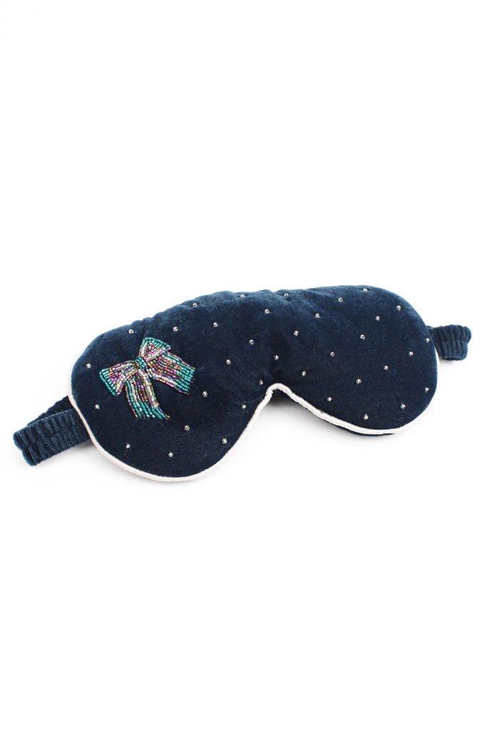 Silver Blue Velvet Bow Beaded Sleep Eye Mask