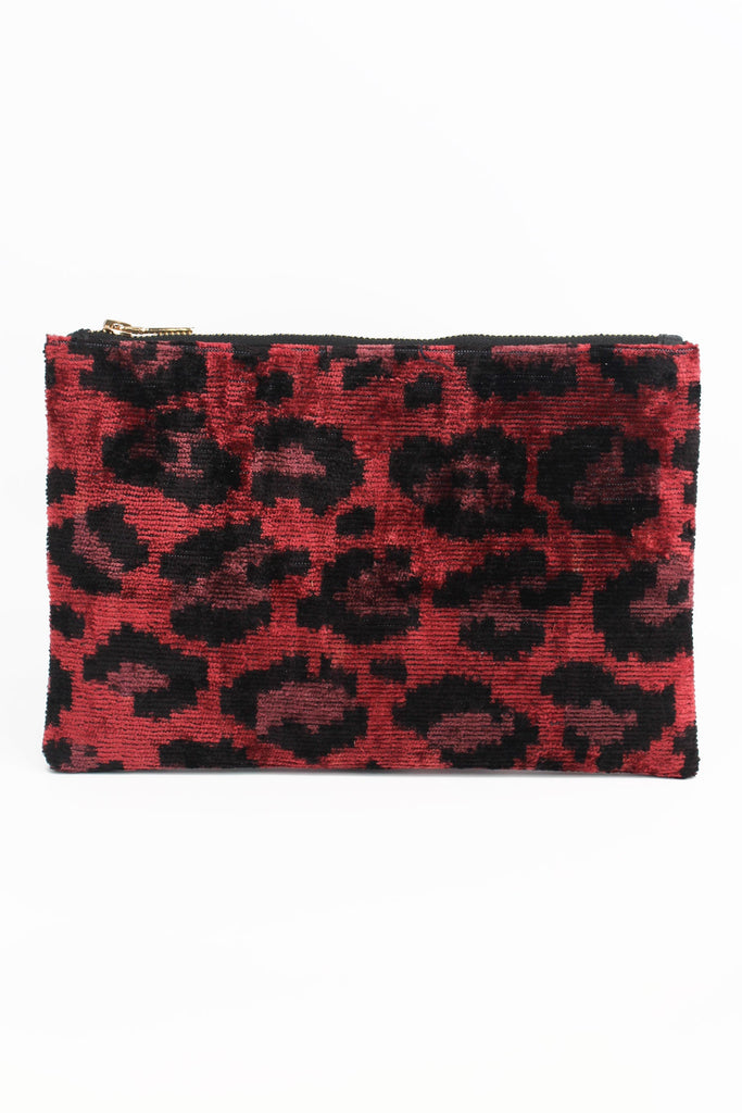 Plum Leopard Silk Zip Clutch