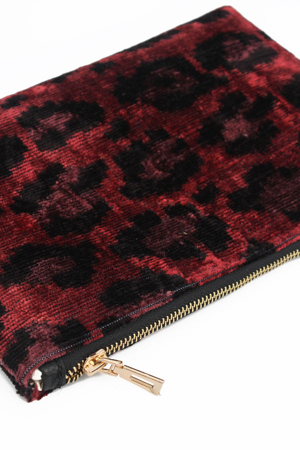 Plum Leopard Silk Zip Clutch