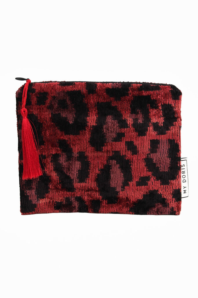 Plum Leopard Medium Silk Velvet Pouch