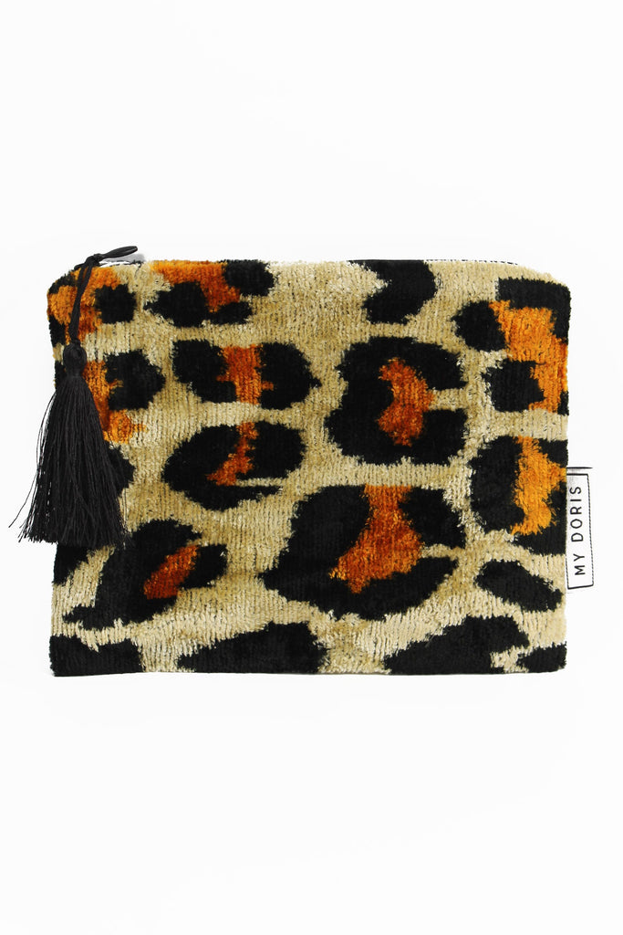 Leopard Medium Silk Velvet Pouch