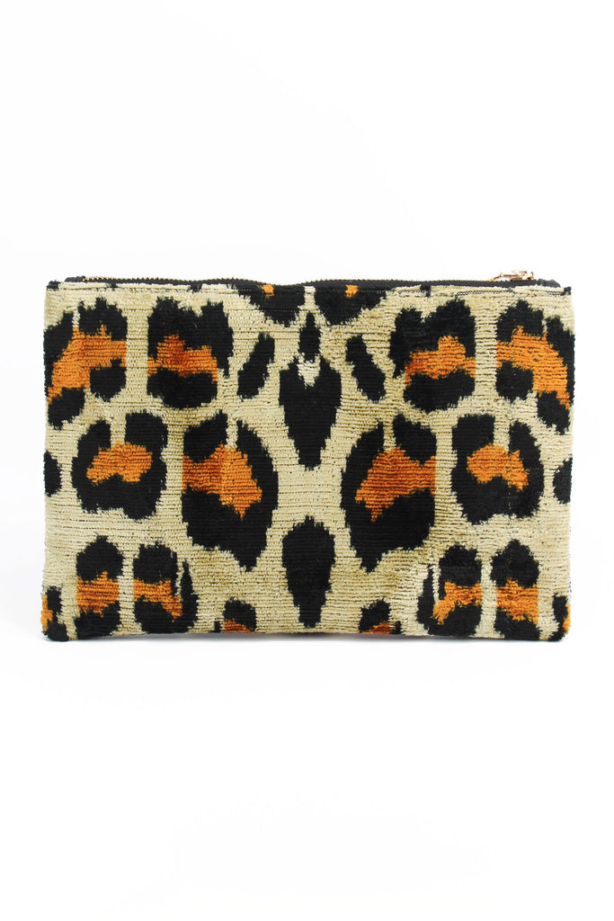 Leopard Print Silk Zip Clutch