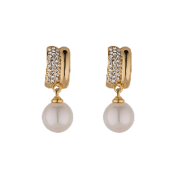 Shell Pearl & Gold Crystal Earrings