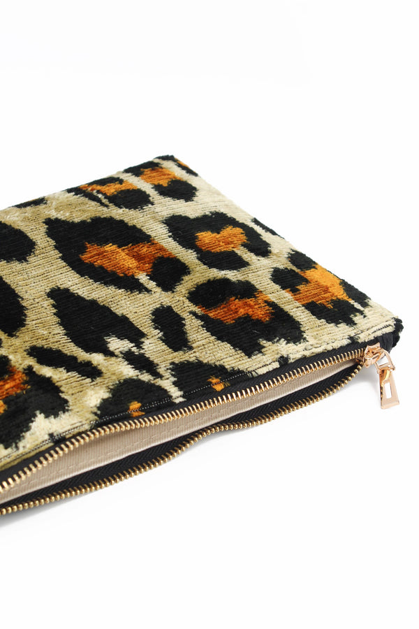 Leopard Print Silk Zip Clutch