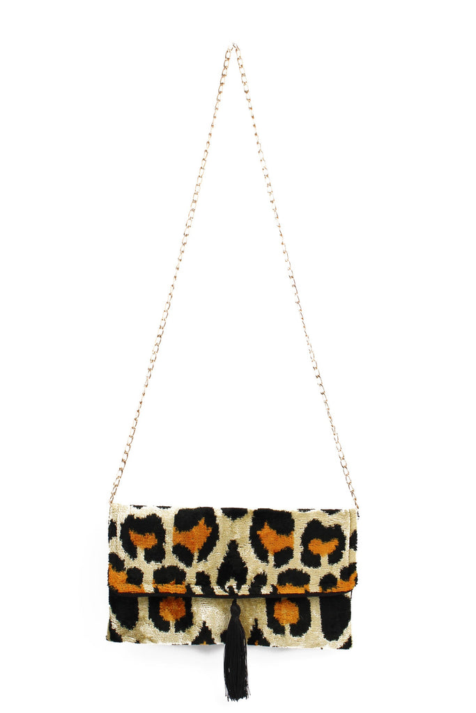 Leopard Ceren Clutch Silk Velvet Crossbody Handbag