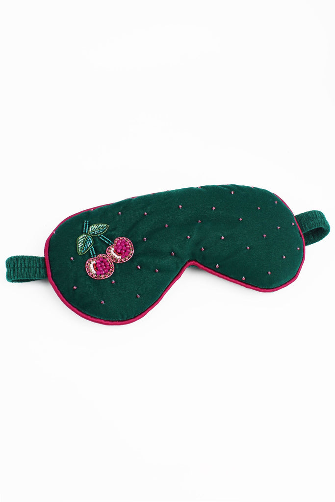 Green Velvet Cherry Beaded Sleep Eye Mask