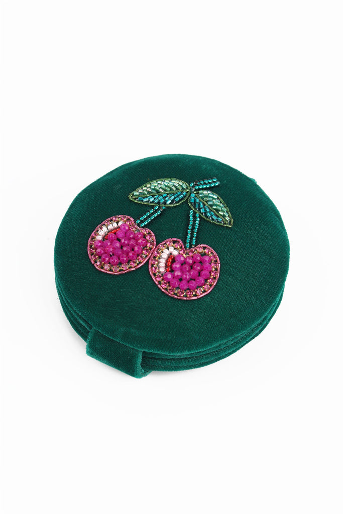 Green Velvet Cherry Compact Mirror