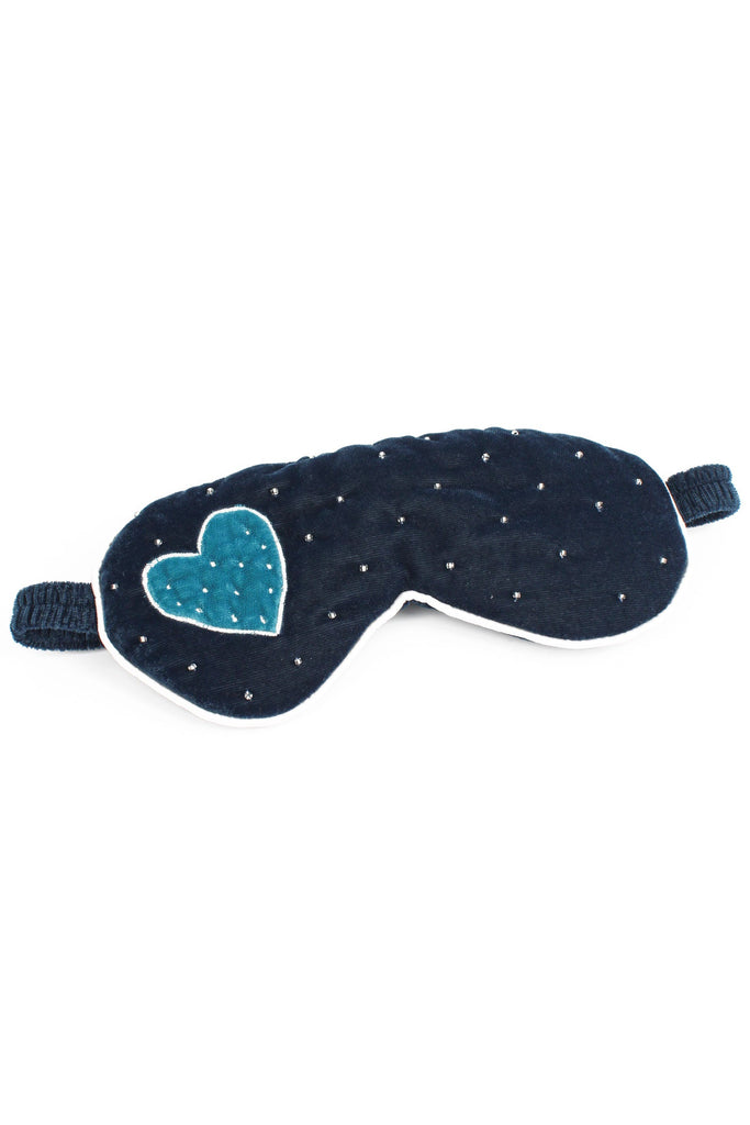 Blue Velvet Heart Beaded Sleep Eye Mask