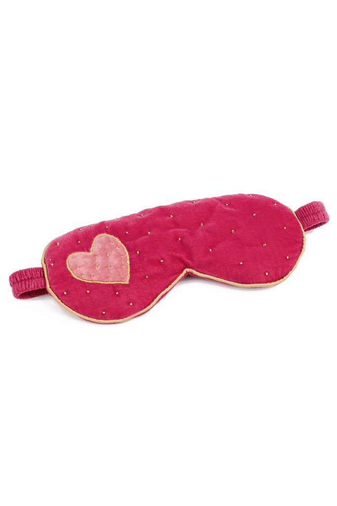 Pink Velvet Heart Beaded Sleep Eye Mask