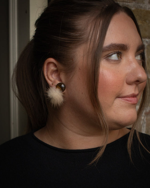 Battle Caramel Fluffy Stud Earrings