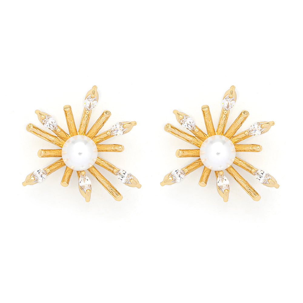 Star Rays Gold & Pearl Earrings