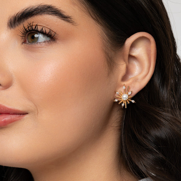 Star Rays Gold & Pearl Earrings