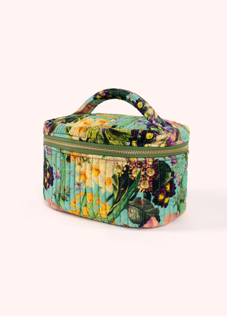 Powder Aqua Spring Flora Velvet Quilted Vanity Case
