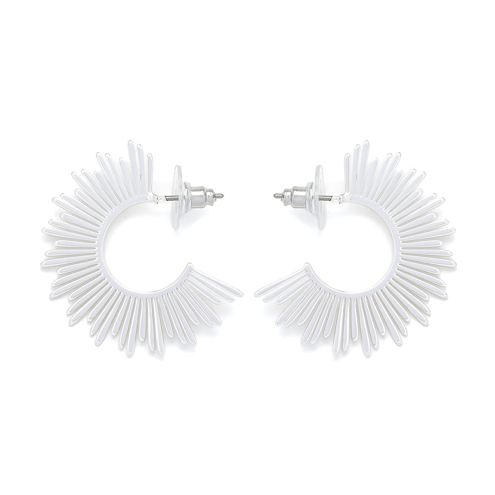 Silver Fan Style Hoop Earrings