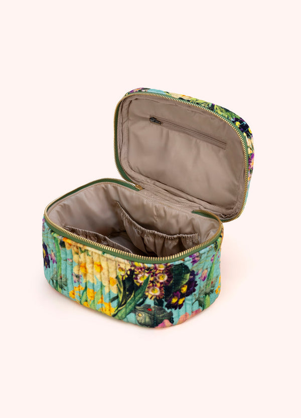 Powder Aqua Spring Flora Velvet Quilted Vanity Case