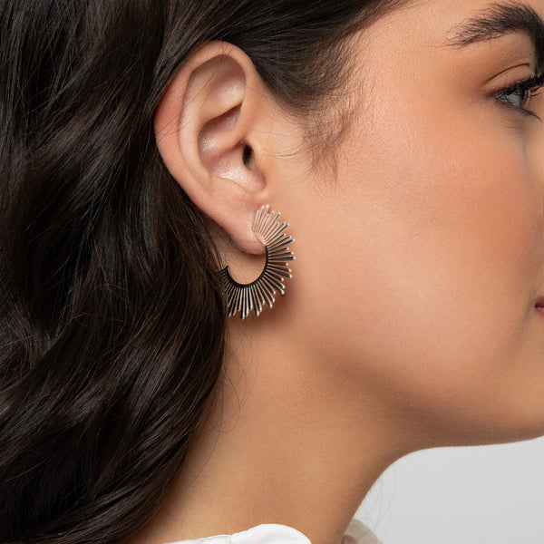 Silver Fan Style Hoop Earrings