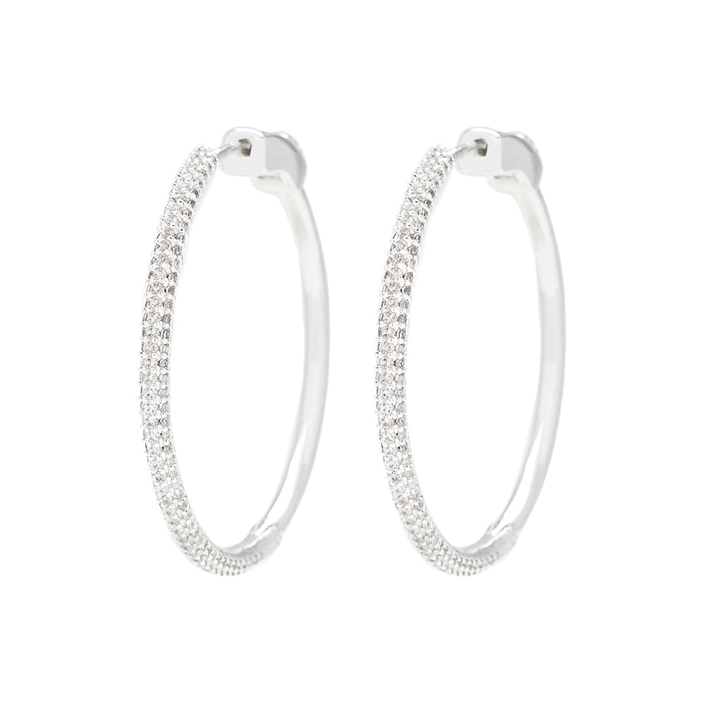 Silver Crystal Encrusted Hoop Earrings