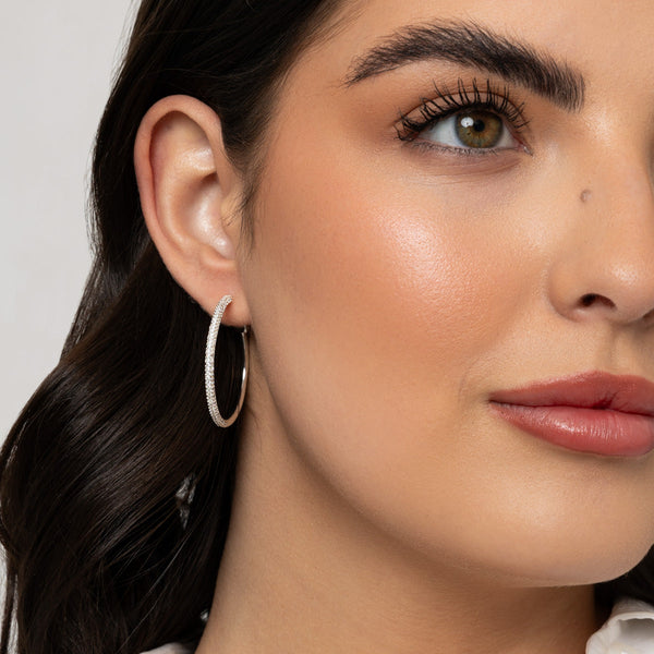 Silver Crystal Encrusted Hoop Earrings