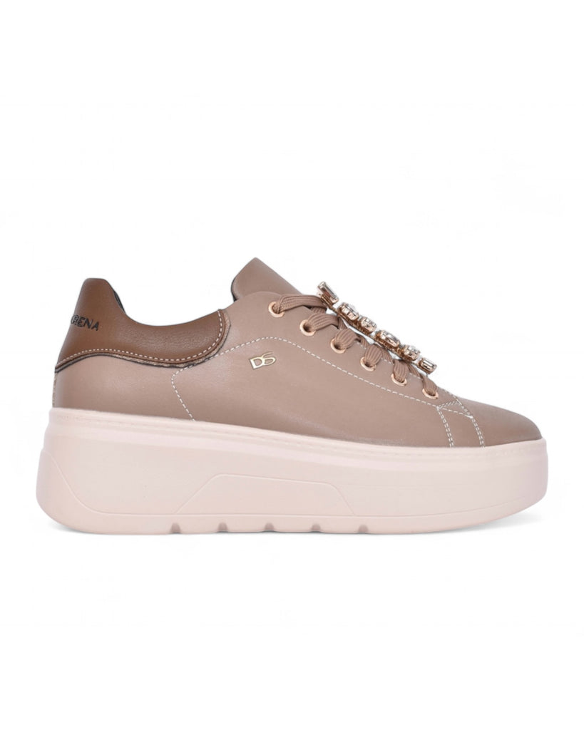 Donna Serena Taupe Platform Leather Trainers