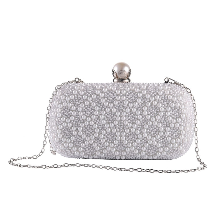 White Pearl & Silver Clutch Bag