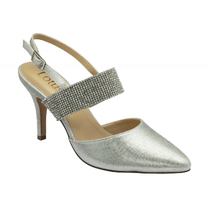 Silver & Diamante Violette Slingback Court Shoes