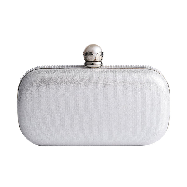 White Pearl & Silver Clutch Bag