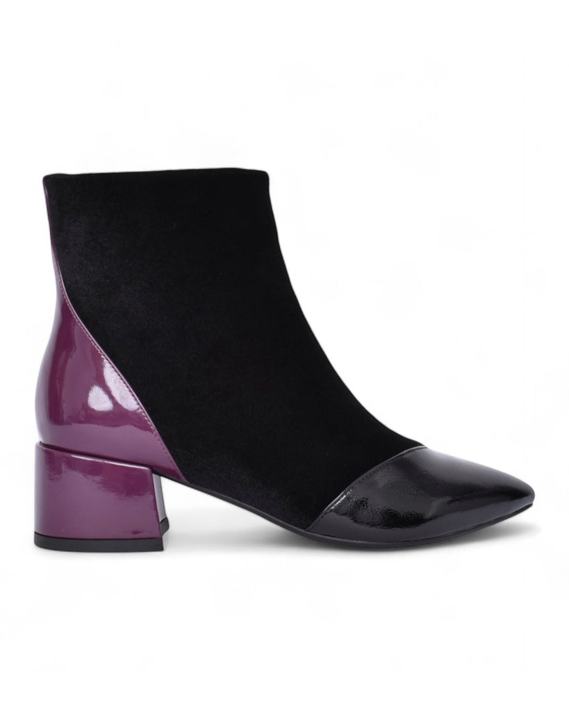 Dancing Matilda Acrobat 014 Black Ankle Boots with Purple Patent Heel