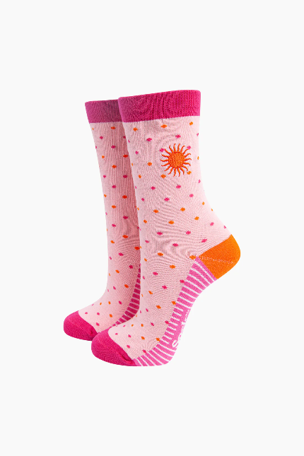 Pink Embroidered Sun Spot Combed Cotton Socks
