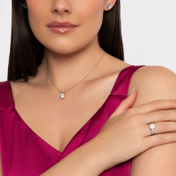 Silver Triple Band Solitaire Crystal Ring
