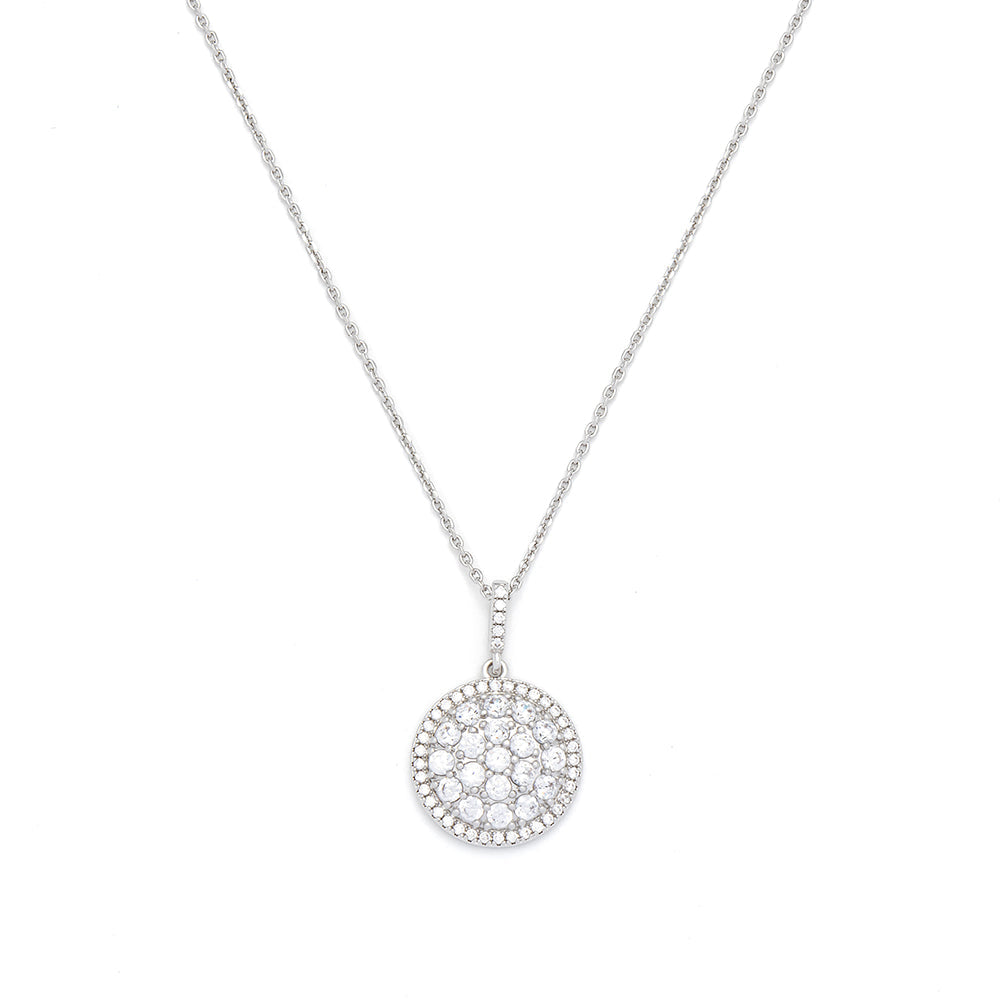 Silver Sparkling Disc Drop Necklace